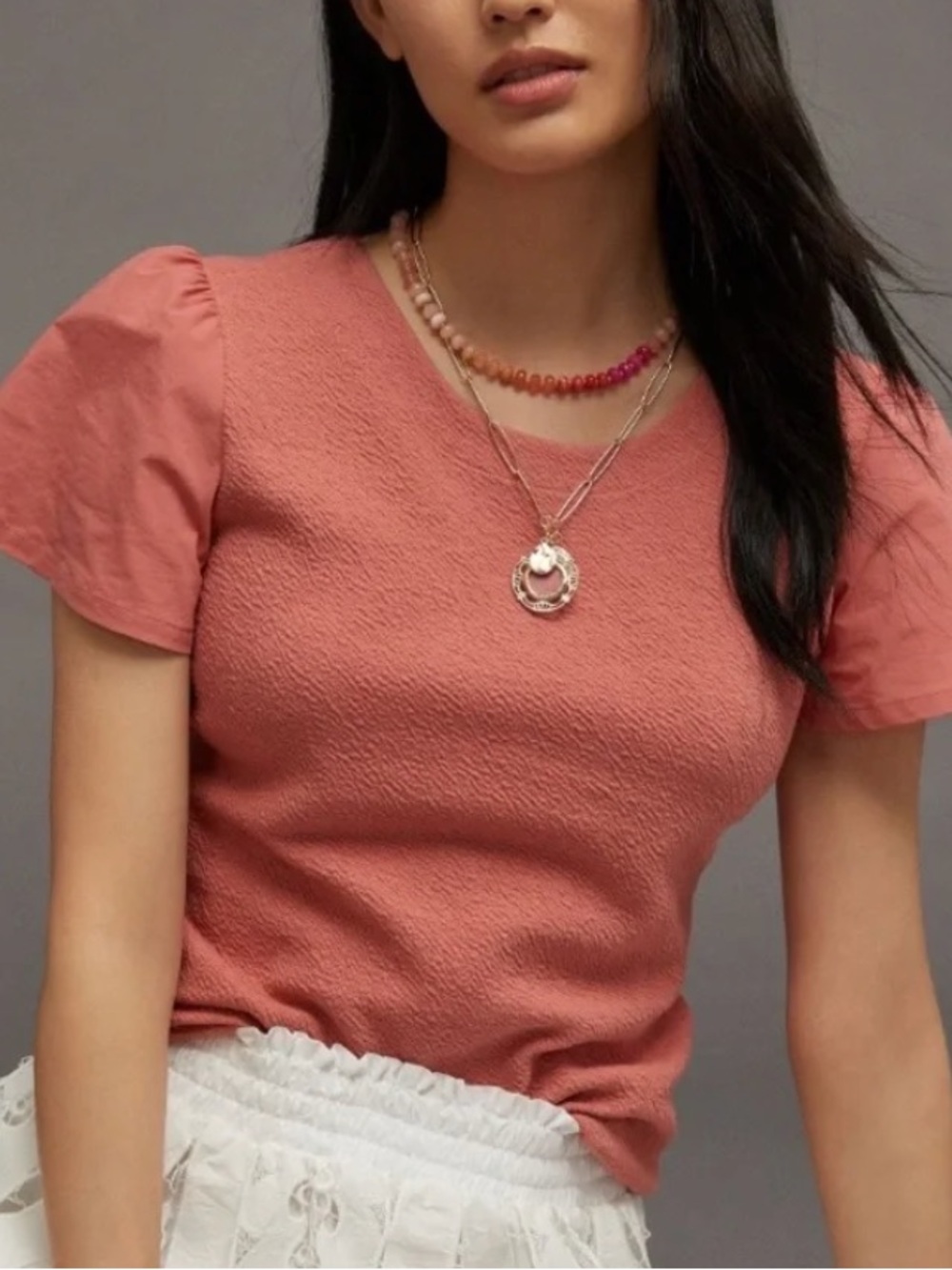 Anthropologie top, coral color, lace up back